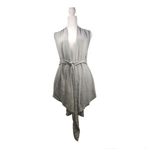 Gray Sleeveless Belted Draped Vest Cardigan